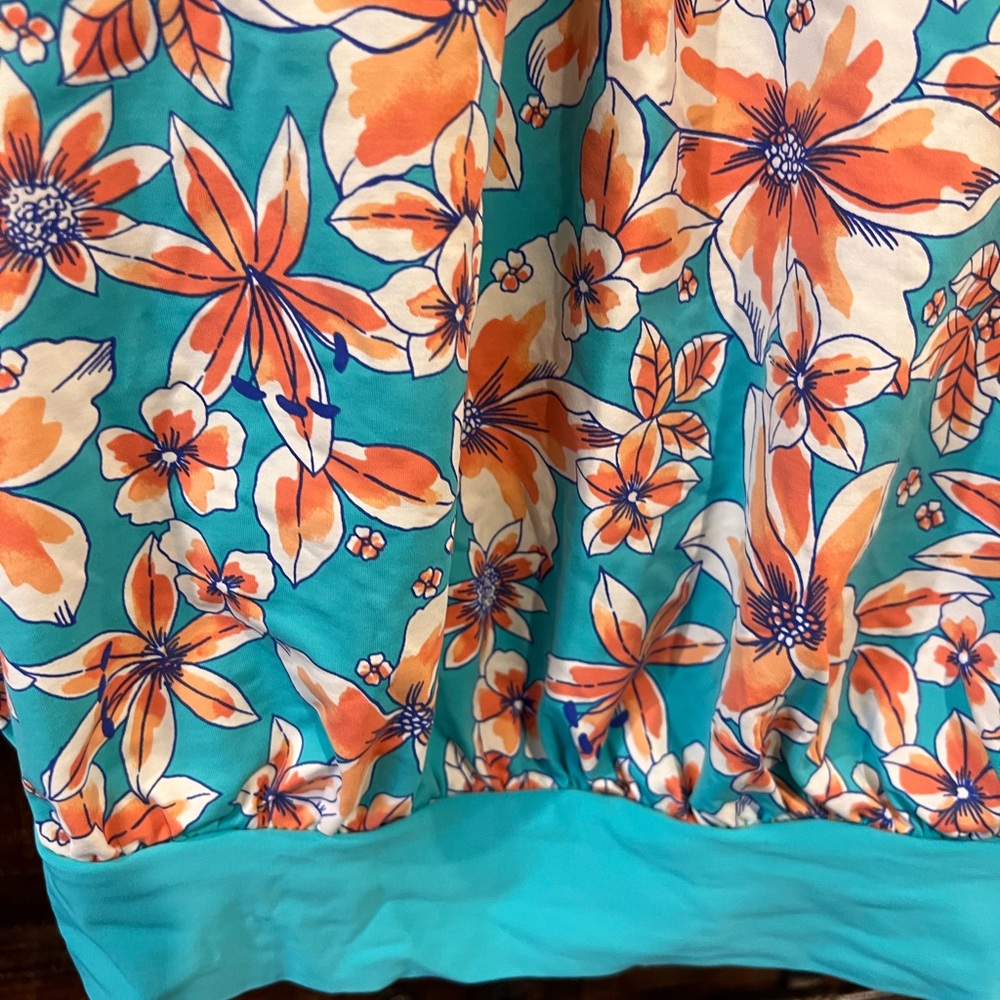 Lands’ End Tankini Swimsuit Top Blouse on Floral Turquoise Coral Strappy sz 24W - Picture 7 of 15